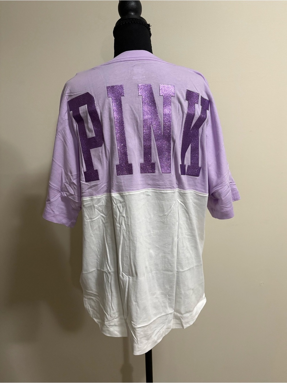 PINK Victoria's Secret Lavender and White Colorblock Short-Sleeve Tee